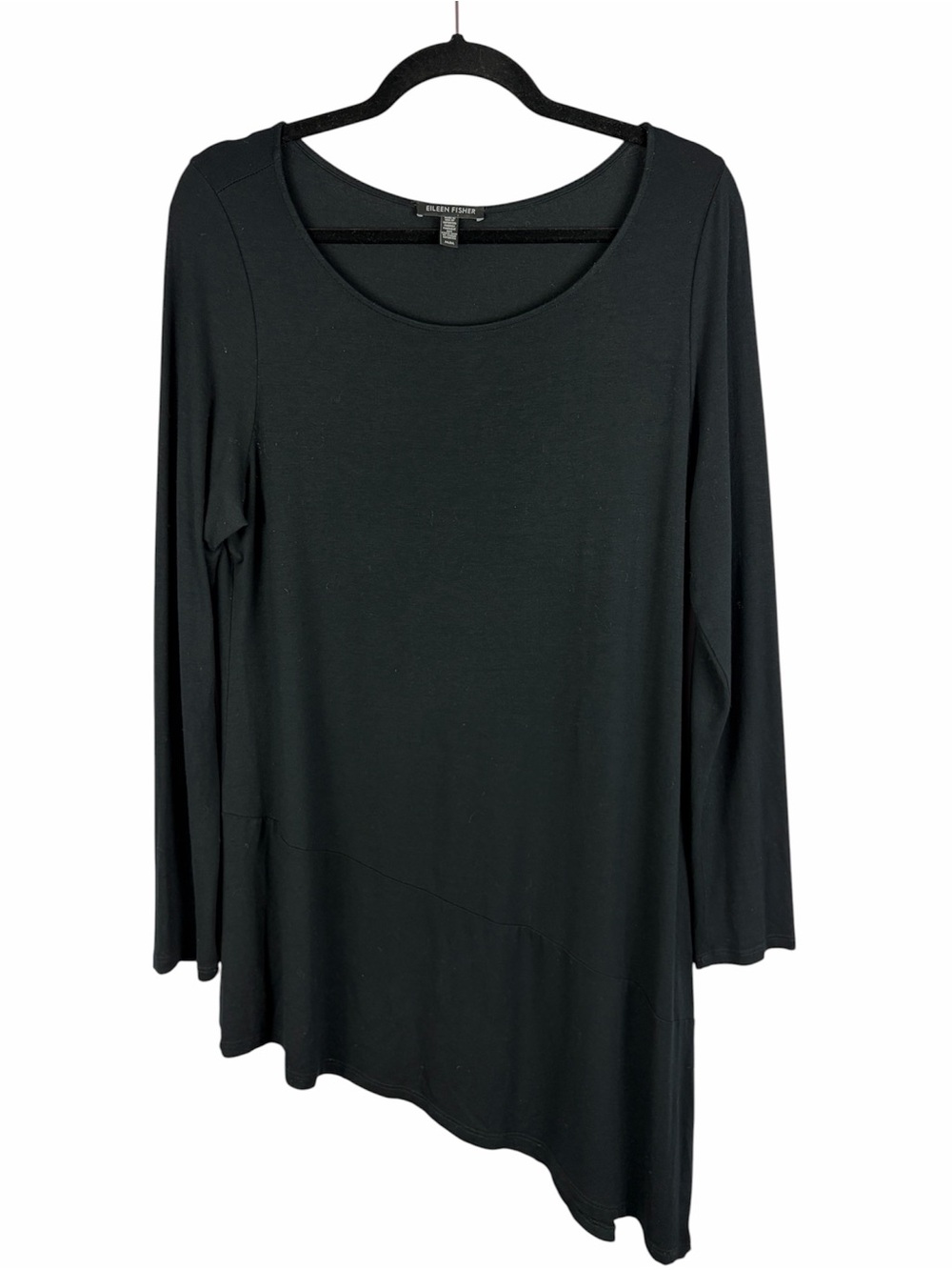 Eileen Fisher Medium Black Asymmetrical Tunic Top Viscose Stretch
